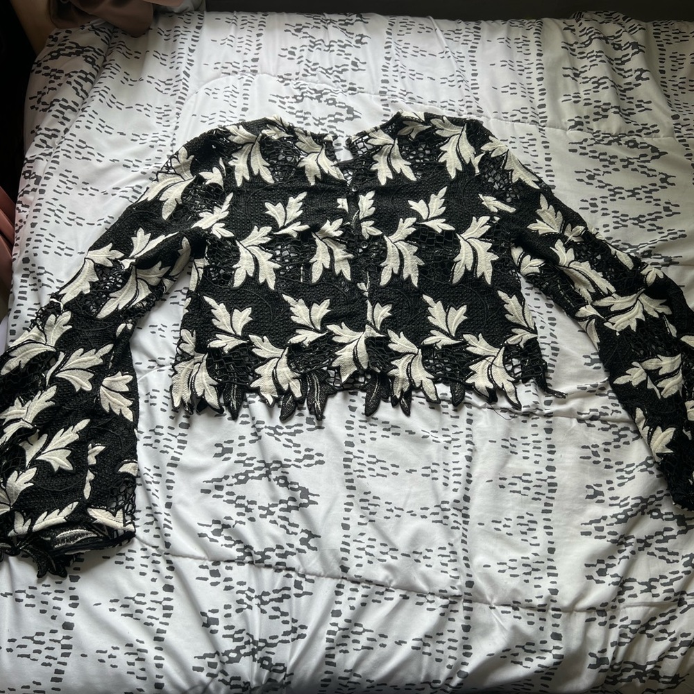Black and white, Lacey long sleeve shirt, size small